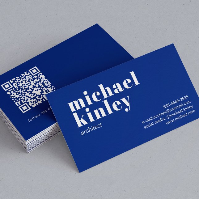 QR-kod fet modern minimalistisk professionell blå Visitkort (Skapare uppladdad)