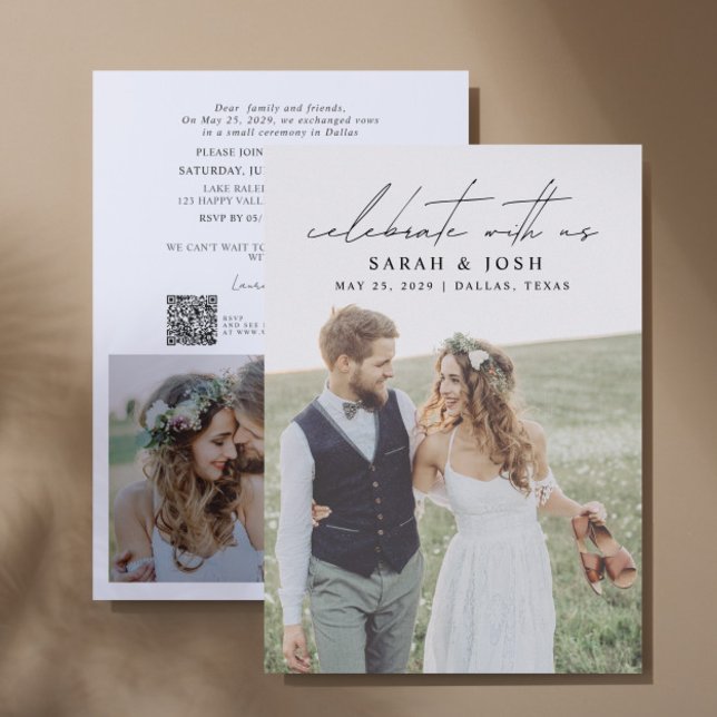 QR-kod firas med US 2 Photo Bröllop Meddelande (Personalize this wedding reception invitation with your photos & personal deets - simple, easy, done)