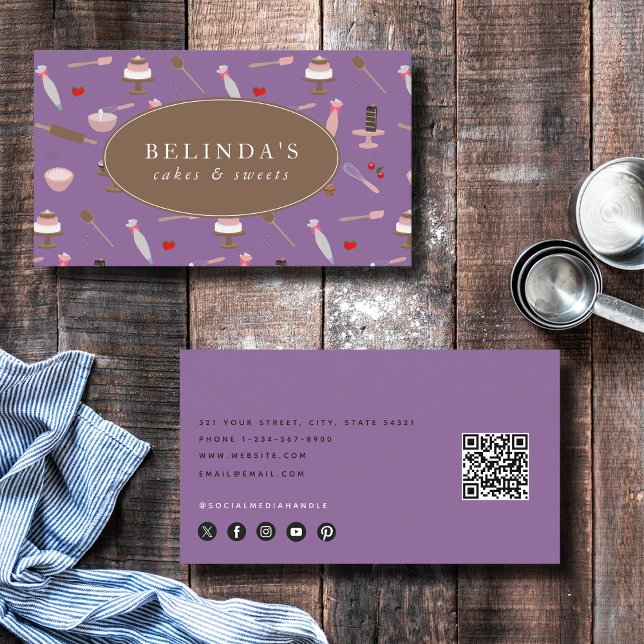 QR-kod för Baking & Cooking Utensils Bakery Cookin Visitkort (Baking & Cooking Utensils Bakery Cooking QR Code Business Card)