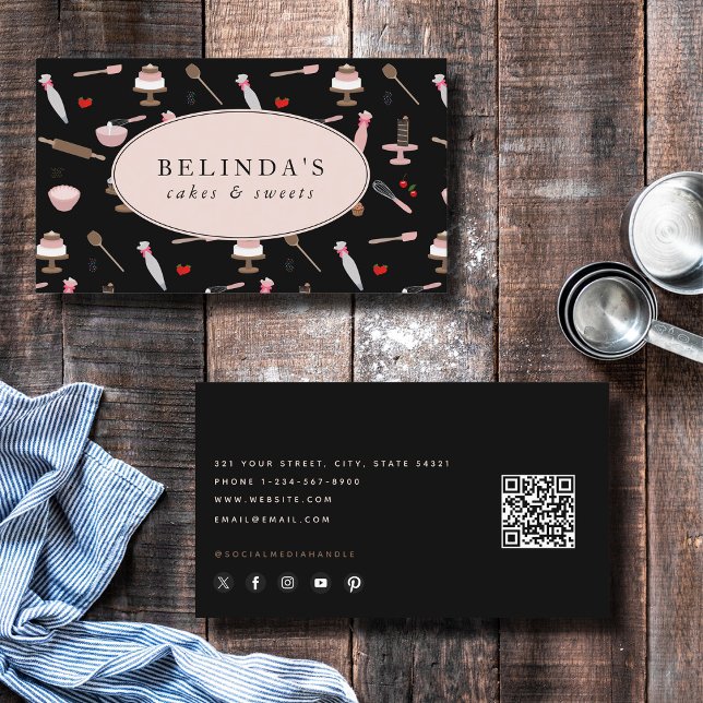 QR-kod för Baking & Cooking Utensils Bakery Cookin Visitkort (Baking & Cooking Utensils Bakery Cooking QR Code Business Card)