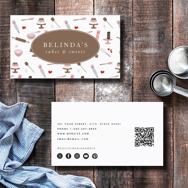 QR-kod för Baking & Cooking Utensils Bakery Cookin Visitkort (Baking & Cooking Utensils Bakery Cooking QR Code Business Card)
