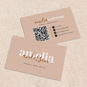 QR-kod för Boho Desert Ro Beige-skript Visitkort