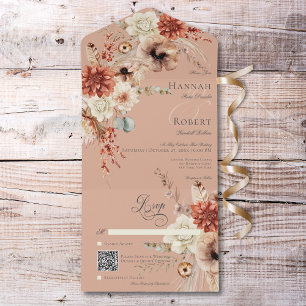 QR-kod för Boho Peach & Rust Blommigt & Feather Pe