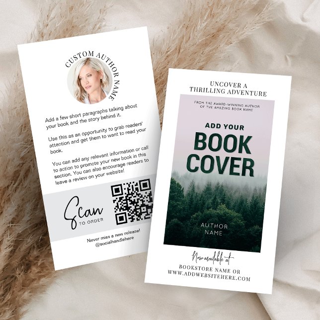 QR-kod för Bok version Authease Photo Marknadsföri Visitkort (Minimal book launch promotional business cards with custom book cover and your author photo)