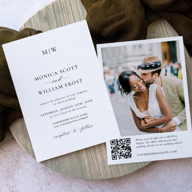 QR-kod för Bröllop-fotofoto för elegant minimalist Inbjudningar (Skapare uppladdad)