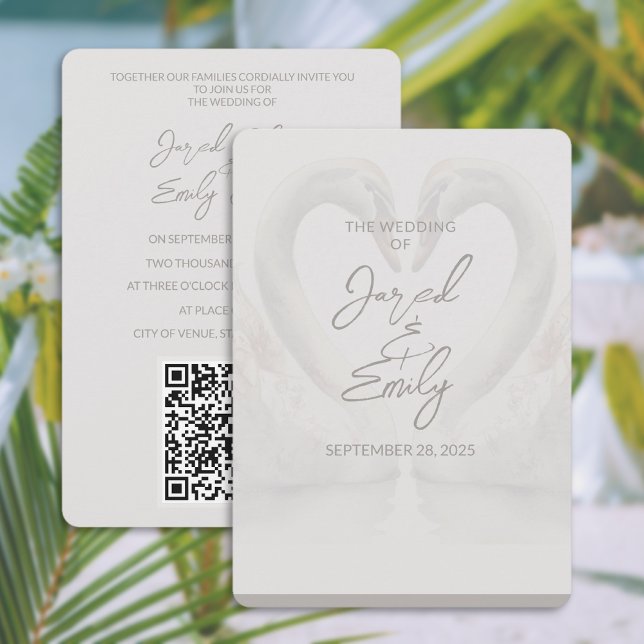 QR-kod för bröllopsinbjudan till Svan 5x7 Inbjudningar (Swan 5x7 Wedding Invitation QR Code)