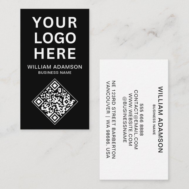 QR-kod för Business Logotyp | Vit och svart Profes Visitkort (Fram/baksida)