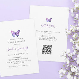 QR-kod för Butterfly Baby Shower Gift-registret Inbjudningar