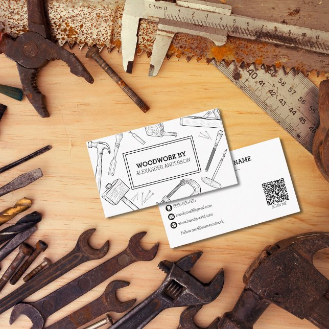 QR-kod för Carpenter Verktyg Handyman Service QR Visitkort (Carpenter Tools Handyman Service QR Code Business Card)