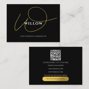 QR-kod för chic Black & Guld Calligraphy Visitkort