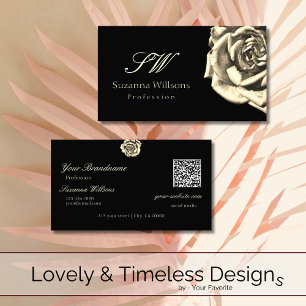 QR-kod för Classy Plain Black Beige Ro Initialer Visitkort
