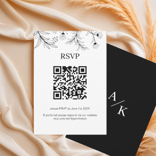 QR-kod för elegant Blommigt Svartvitt Bröllop OSA Kort