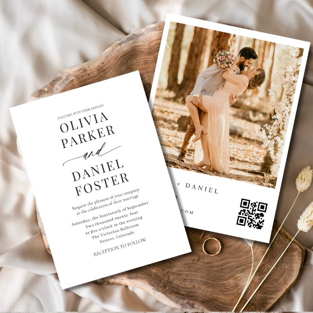 QR-kod för Elegant-foto, minimalistisk Bröllop Inbjudningar (Skapare uppladdad)