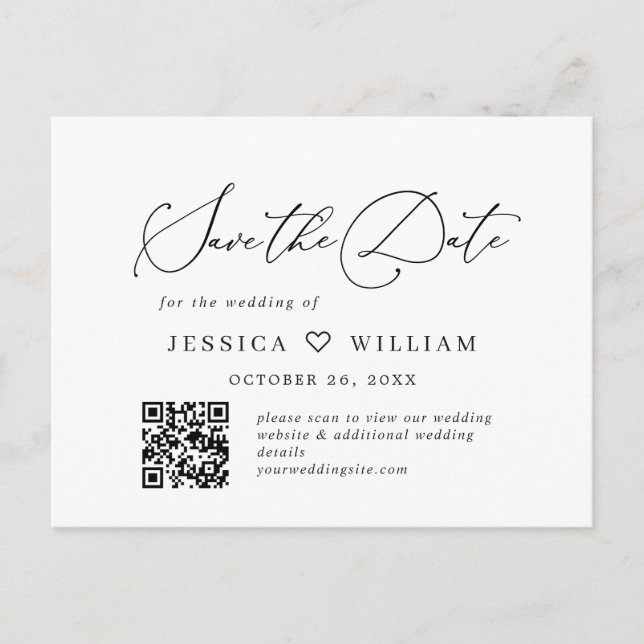 QR-kod för elegant minimalistisk Bröllop spara dat Vykort (Framsida)