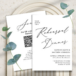 QR-kod för elegant Script White Rehearsal Dinner Inbjudningar
