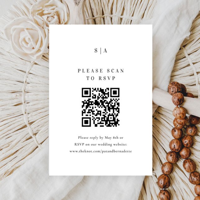 QR-kod för elegant, svart och vit Bröllop OSA Kort (Skapare uppladdad)