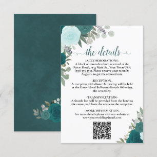 QR-kod för elegant Teal & Aqua Ro Bröllop QR Tilläggskort