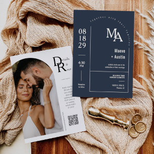 QR-kod för enkel marin blå, modern, minimal bågfot Inbjudningar