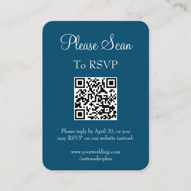 QR-kod för enkel modern marin blå Bröllop-sökning Tilläggskort (Framsida)