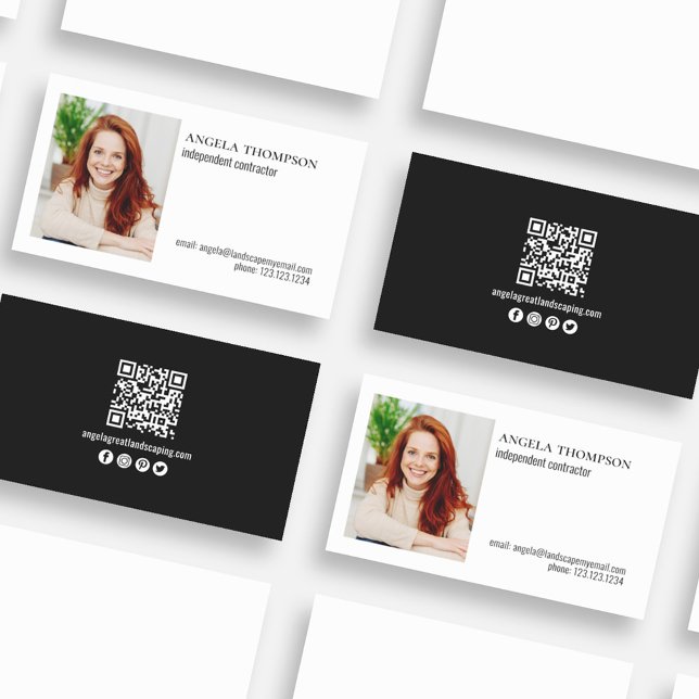 QR-kod för enkel Professionell, fotosvart Visitkort (Simple business card with photo and QR Code. )