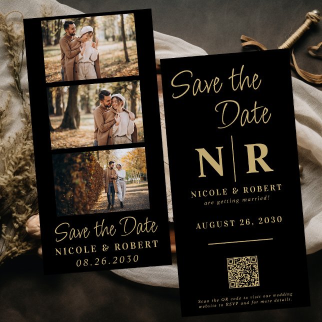 QR-kod för fotostrippa i elegant bröllop Spara Datumet (Skapare uppladdad)