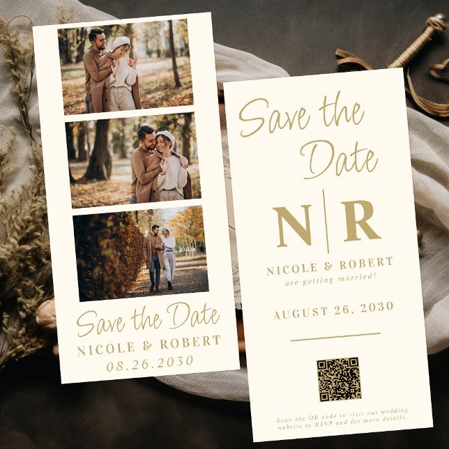 QR-kod för fotostrippa i elegant bröllop Spara Datumet (Skapare uppladdad)