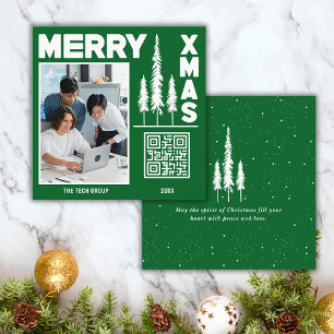 QR-kod för grönt och vitt God jul Fyrkantigt Visitkort