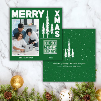 QR-kod för grönt och vitt God jul Fyrkantigt Visitkort