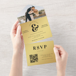 QR-kod för Guld Modern Photo & Ampersand Bröllop