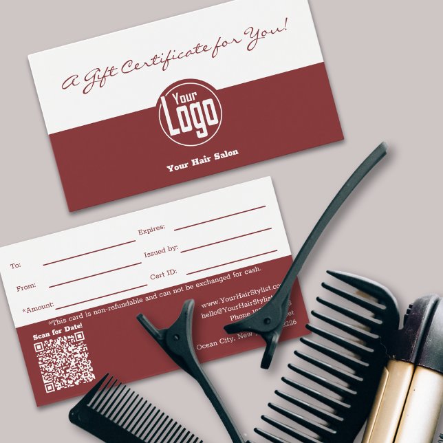 QR-kod för hairstylist-presentationscertifikat för Visitkort (Simple Logo QR Code Hairstylist Gift Certificate)