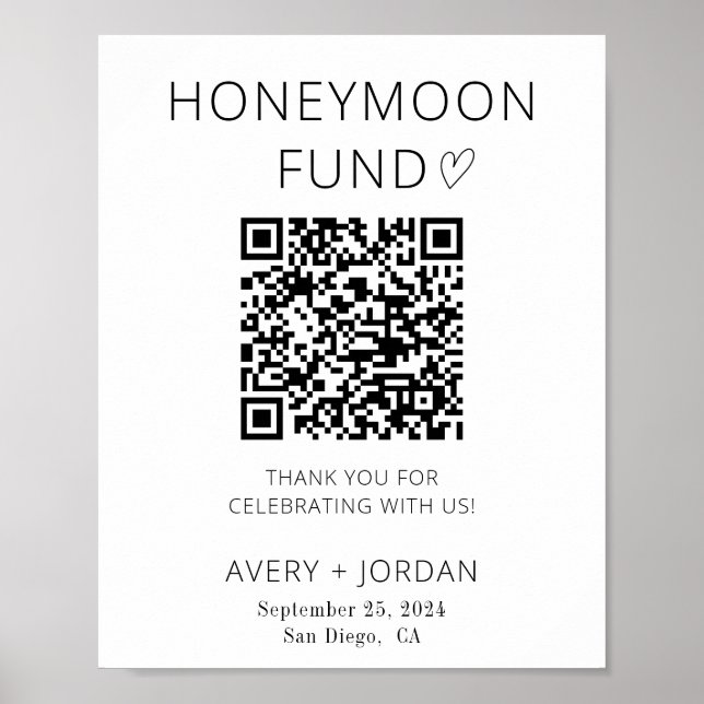QR-kod för Honeymånfonden,Bröllop-fondssignatur Poster (Framsidan)