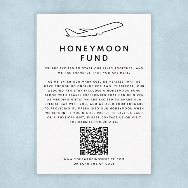 QR-kod för Honeymoon Fund Digital Bröllop Tilläggskort (Honeymoon Fund Digital Wedding Registry QR Code Enclosure Card
)