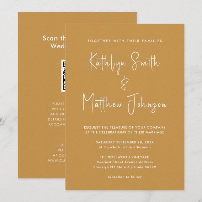 QR-kod för honung Guld i en modern Bröllop Inbjudningar (Fram/baksida)