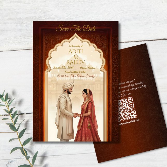 QR-kod för Indiska palatset Bröllop spara datum Inbjudningar (Royal Indian Wedding Save The Date)