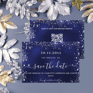 QR-kod för marinblått silver glitter Spara Datumet