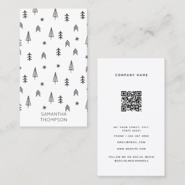 QR-kod för minimalistisk svartvit vinterskog Visitkort