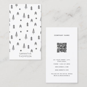 QR-kod för minimalistisk svartvit vinterskog Visitkort