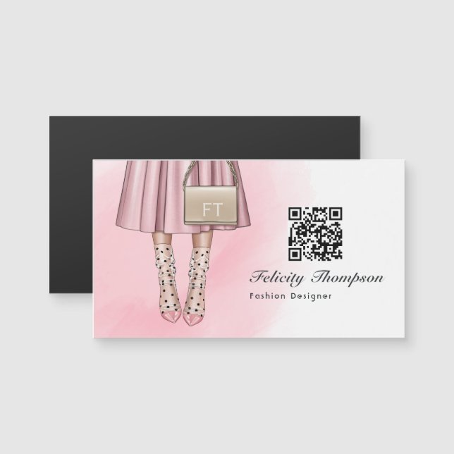 QR-kod för monogram för rosa modedesigner (Fram/baksida)