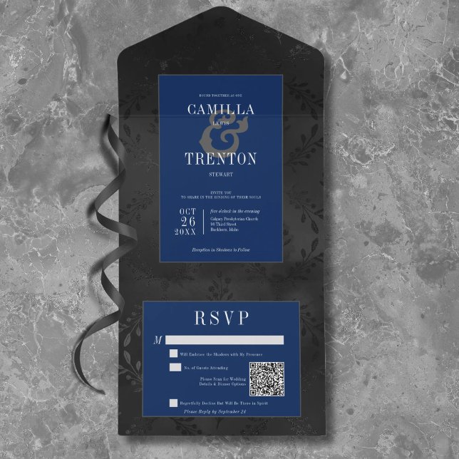 QR-kod för mörk Gotham Black & Blue Blommigt Satin (Skapare uppladdad)