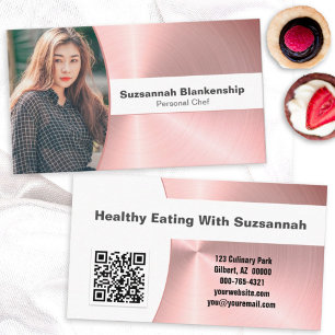 QR-kod för personlig Chef Brushed Rosa Metall Phot Visitkort