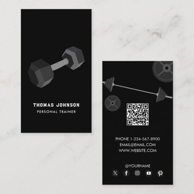 QR-kod för personlig träningsfack, dumbbell Visitkort (Fram/baksida)