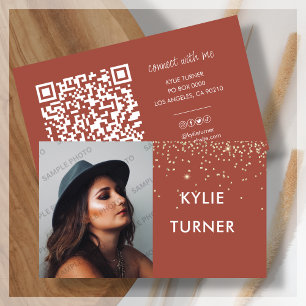 QR-kod för Photo Social Media Rust Guld Glitter Visitkort