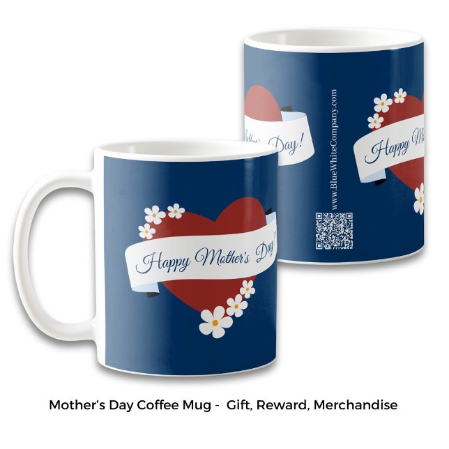 QR-kod för Red Heart Lycklig Mors dag Kaffemugg (Red Heart Happy Mother's Day Banner QR Code Coffee Mug)