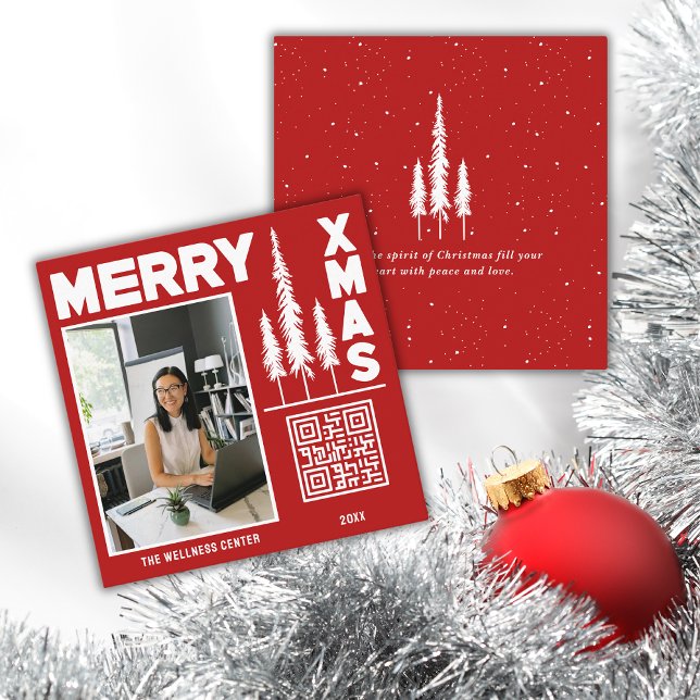 QR-kod för Red & White God jul Fyrkantigt Visitkort (Transform your business card with a festive holiday design that reflects your spirit! Order now!)