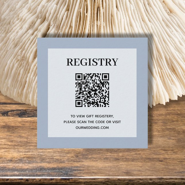 QR-kod för registret Dusty Blue Bröllop Tilläggskort (Dusty blue wedding or bridal shower registry enclosure card with QR Code - 2.5" x 2.5")