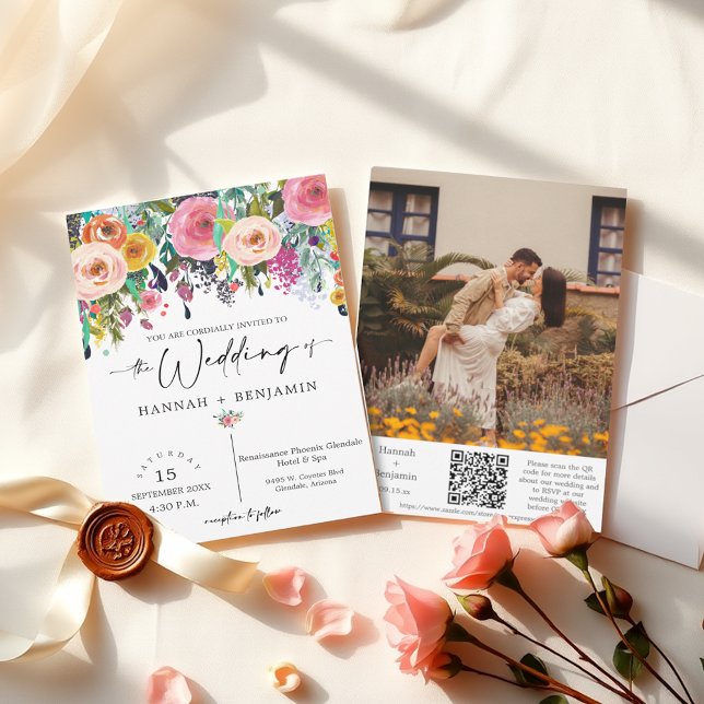 QR-kod för Romantic Fall Blommigt Bröllop Arch-fot Inbjudningar (Skapare uppladdad)