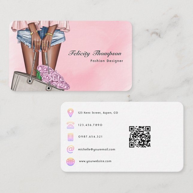 QR-kod för rosa och Guld Mode Designer Visitkort (Fram/baksida)