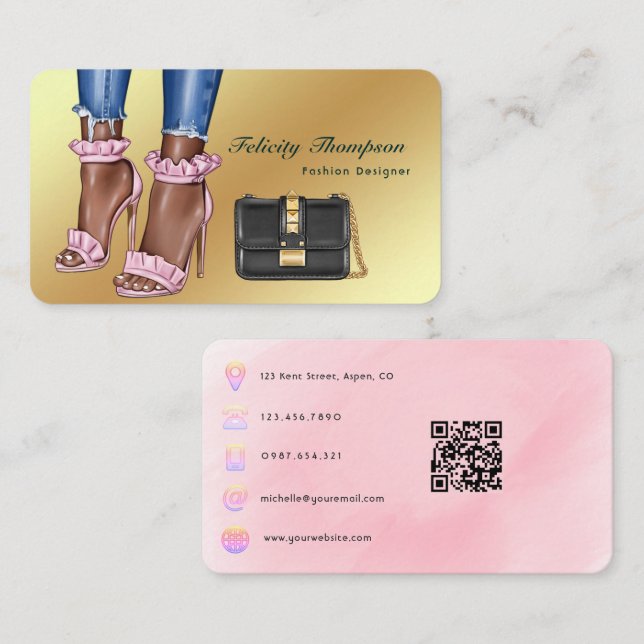 QR-kod för rosa och Guld Mode Designer Visitkort (Fram/baksida)