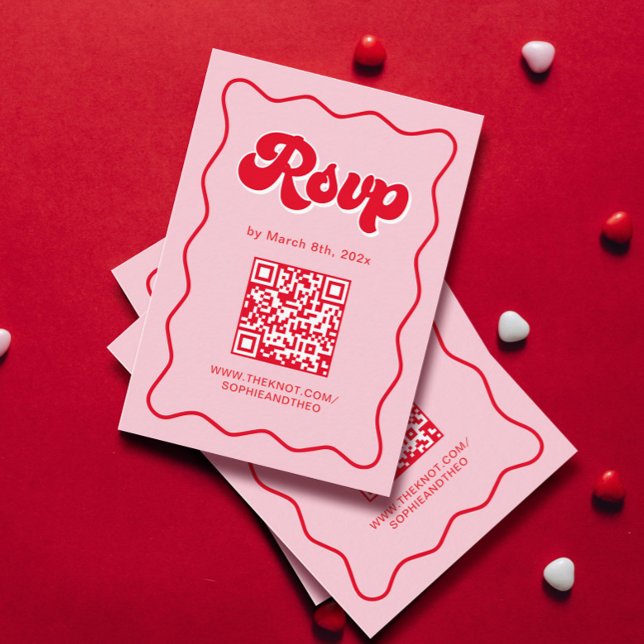 QR-kod för rosa och Red Retro Bröllop OSA Tilläggskort (Skapare uppladdad)