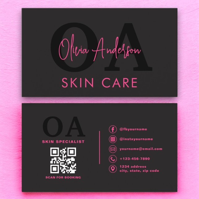 QR-kod för Shock rosa Black Social Visitkort (Skapare uppladdad)
